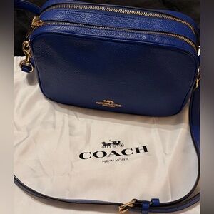 Coach Cobalt Blue Crossbody Camera Bag with Gold Accents